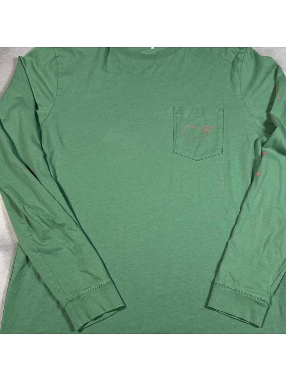 Vineyard Vines Men’s Medium Green Long Sleeve Pocket Tee Whale Graphic Preppy